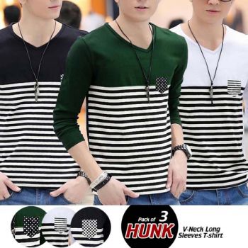 Pack of 3 Hunk V-Neck Long Sleeves T-Shirts